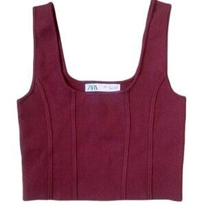 Zara Burgundy Red Berry Knitted Crop Top - Small